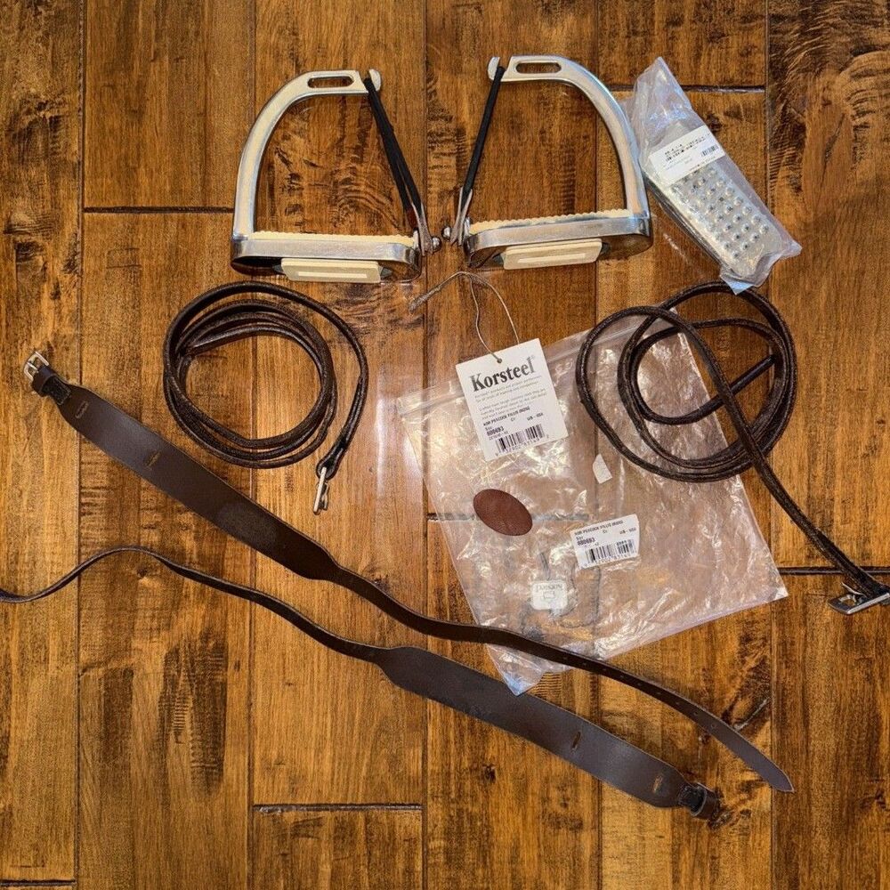 KORSTEEL Peacock SAFETY Stirrups SS 4 1/2" Size & Grater Treads 4.25” & Straps